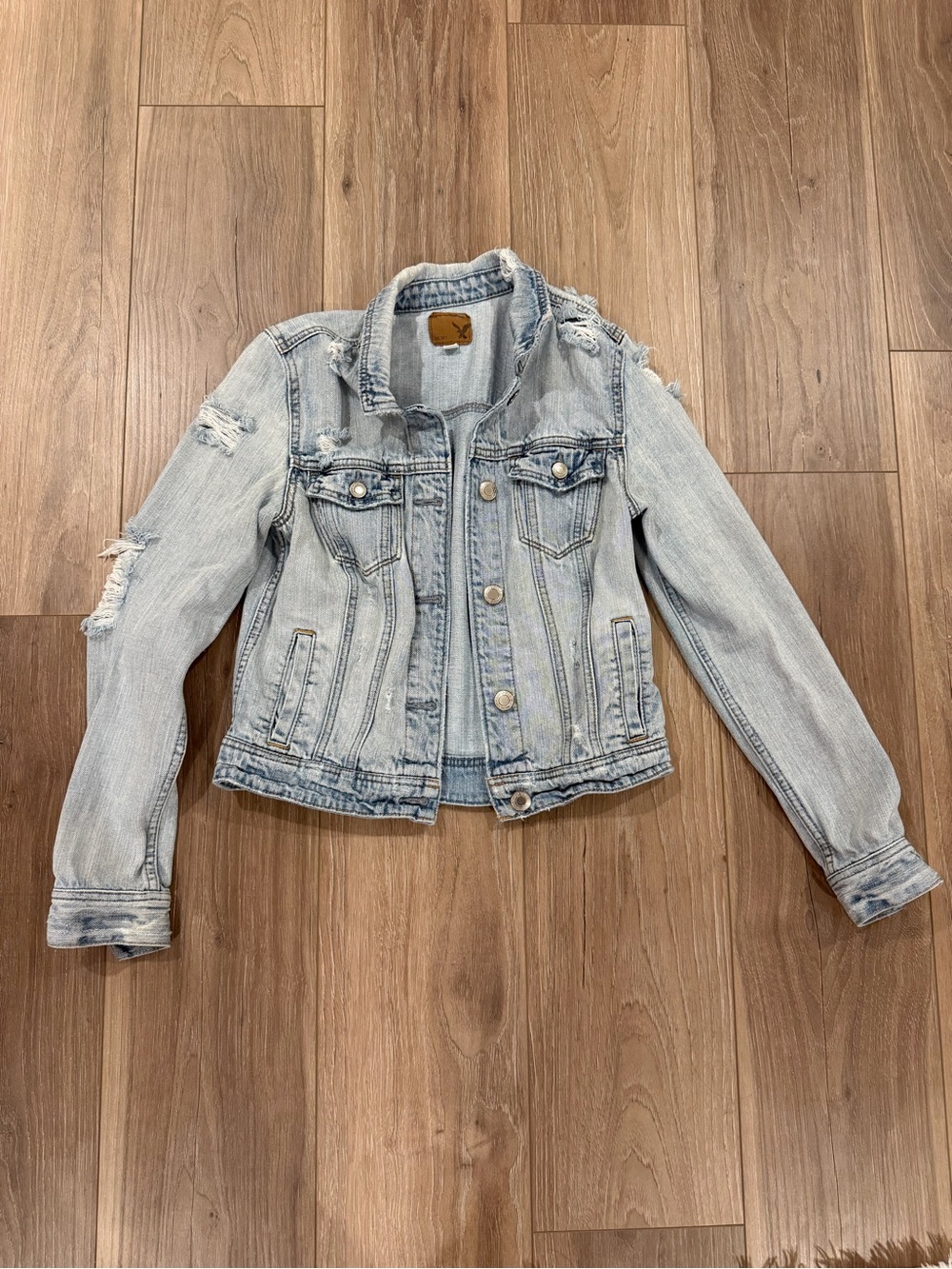 American Eagle Light Wash Distressed Denim Jacket